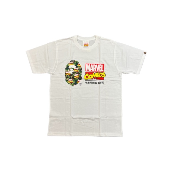 Bape Other - Bape x Marvel Comics Green Camo Ape Head Tee Shirt White SS19 A Bathing Ape